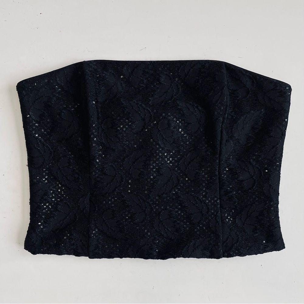 Jessica McClintock Vintage Black Leaf Pattern Lace Sequin Corset Zipper Size 12 - Picture 2 of 11